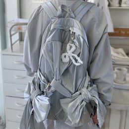 School Bags Silver Backpack Japanese Harajuku Knotted Bow Women 2024 Fashion Niche High-capacity Travel Bag