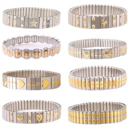 Strands New Trendy Stainless Steel Gold Color Italian Links Charm Bracelet Chunky Elasticity Bangle For Women Men Wrist Jewelry Gifts