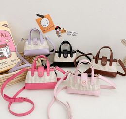 Girls straw handbag girls color crossbody bag mini children princess bags kids coin wallet