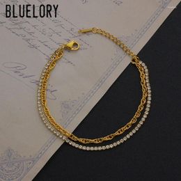 Link Bracelets Bluelory Classic Romantic Double Layer Bracelet For Women Girls Fashion With Stone Party Jewellery Gifts