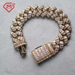 Hip Hop Jewellery Moissanite Bracelet 925 Sterling Silver Baguette Vvs Moissanite Diamond Cuban Link Bracelet