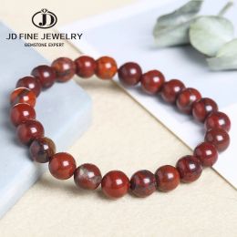 Strands JD Wholesale Natural Stone Beads Red Blood Jasper Bracelet Brecciated Stone Round Loose Bead Rainbow Jasper For DIY Jewellery