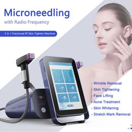 2 IN 1 Fractional RF Microneedling Machine Stretch Marks Scar Remover 12P, 24P, 40P and Nano Micro Needle Treatment for Face Body Skin Lift