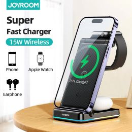 Chargers Joyroom Foldable Wireless Charger 3 in 1 Multiple 15W Fast Charging Station For Apple Watch For Phone For Airpods On Table