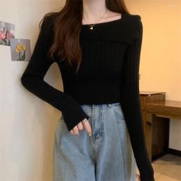 Women's Blouses Soft Stretchy T-shirt Warm Knitted Long Sleeve Pullover For Women Casual Slim Fit Solid Colour Sweater Blouse With Irregular