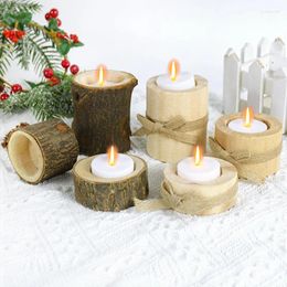 Candle Holders Wooden Holder Bark Stake Plant Pot Votive Tea Light Candlestick Desktop Ornament For Rustic Wedding Party Home Decoration