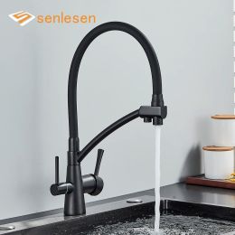 Purifiers Senlesen Pull Down Kitchen Sink Faucet Black Pure Water Philtre Kitchen Faucet Dual Handle Hot Cold Mixer Crane Purification Tap