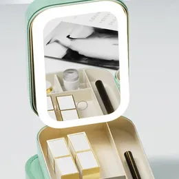 Storage Boxes Capacity Box Portable Led Mirror Cosmetic With Multi Compartments For Travel Makeup Bag Dustproof Jewelry