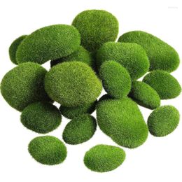 Decorative Flowers 12pcs Different Size Artificial Moss Rocks Faux Green Covered Stones Home Decor Room