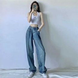 Jeans jeans jeans femminile blu casual cotone nuovo oversize harajuku high strt womens gamba vintage in denim mom pantaloni y240422