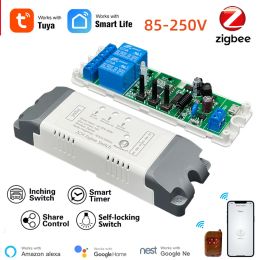 Control Zigbee 2 Channel 80250V ZigBee Smart Relay Switch, Self Lock and Momentary Interlock Working Mode,Works with Alexa, Google Home