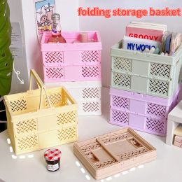 Baskets Desktop Cartoon Folding Storage Basket Mini Cosmetic StorageBox Organiser Ins Kawaii Multifunctional Portable Storage Baskets1PC