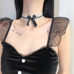 Necklaces Retro White Black Lace Bow Choker Necklace for Women Harajuku Gothic Dark Girl Bow Sweet Collar Necklace Party Female Jewelry