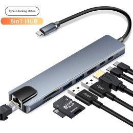Hubs Type C to Hdmicompatible Hub Usb C 4k Pd 5a 87w Dock Rj45 Lan Splitter Power Delivery for Book Pro/air/huawei Mate