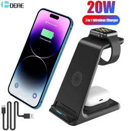 Chargers 20W Wireless Charger Stand For IPhone 14 13 12 11 XR 8 Apple Watch 3 In 1 Fast Charging Dock Station for Airpods Pro IWatch 9