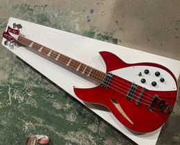 Red Semi-hollow Body 4 Strings Electric Bass Guitar with Body Binding Rosewood Fingerboard Can be Customised