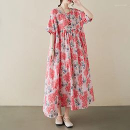 Party Dresses Short Sleeve Loose Oversize Summer Dress 2024 Fashion Women Travel Style Beach Casual Long Thin Light Cotton Print