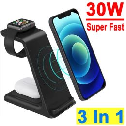 Chargers 30W 3 in 1 Wireless Charger Stand For iPhone 15 14 13 12 11 8 X Apple Watch 6 7 8 iWatch Airpods Pro Fast Charging Dock Station