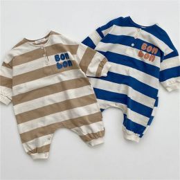 One-Pieces 2022 New Newborn Infant Long Sleeve Casual Romper Cotton Baby Striped Jumpsuit Autumn Fashion Letter Print Boys Girl Clothes