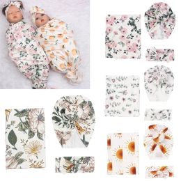 sets 3pcs New Born Baby Receive Blanket Muslin Swaddle Wrap with Bow Headband Newborn Diaper Baby Stuff Infant Bedding Blanket Bebe