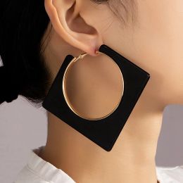 Earrings Exaggerated Vintage Square Hollow Black Resin Earrings Female Creative Large Geometric Alloy Earrings Jewellery Gift