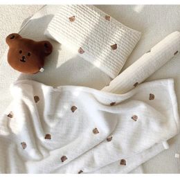 sets Soft Warm Coral Fleece Flannel Blanket Bear Olive Embroidery Baby Blanket Swaddle Wrap Newborn Infant Kids Bedding Winter Autumn