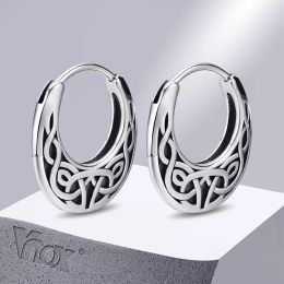 Earrings Vnox Nordic Viking Knot Hoop Earrings for Men Women, Stainless Steel Huggies, Ethnic Punk Rock Male Ear Jewellery