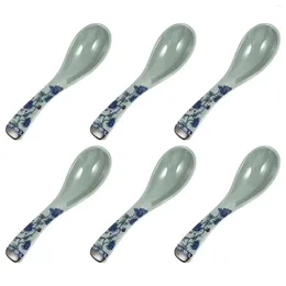 Spoons 6 Pcs Anti Ceramic Blue And White Spoon Mini Rice Soup Noodle Porridge Dessert Melamine Household Man Kitchen Tableware