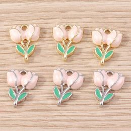 Charms 5pcs 12x15mm Cute Alloy Enamel Rose Flower Pendants For Earrings Necklace Bracelets DIY Crafts Jewellery Making Accessories