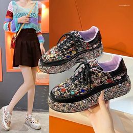 Casual Shoes Colorful Rhinestone High-end Flat Women's Autumn 2024 INS Korean Version Trend Thick Soled Sports Travel