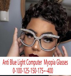 Sunglasses Vintage Oversized Crystal Myopia Glasses Brand Design Clear Blue Light Blocking Women Eyeglasses Degree FML6744794