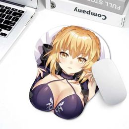 Mouse Pads Wrist Rests Fate Saber anime mouse pad with wrist support non slip silicone hand pad 3D cartoon mouse pad suitable for PC and laptop Y240423