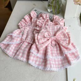 Dresses Plaid Dress Pet Clothing Dogs Sweet for Dog Clothes Costume Small French Bulldog Print Cute Summer Pink Girl Mascotas