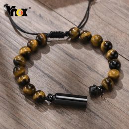 Strands Vnox Cremation Urn Bracelets for Men, Adjustable Tiger Eye Beads Chain Wristband, Pet Family Papa Ashes Holder Jewelry