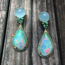 Dangle Chandelier Gorgeous Teardrop Opal Earrings for Women Vintage Jewellery Luxurious Gold Colour Metal Round Moonstone Heart H240423