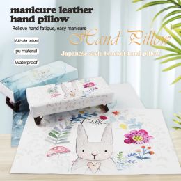 Pillow Angnya Hand Pillow Leather Arm Rest Cushion Support Hand Holder Soft Washable Leather Pillow Rabbit Print Manicure Table Mat