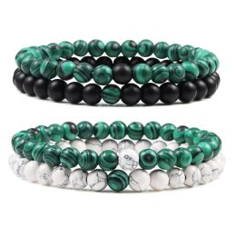 Strands Couples Distance Beads Bracelet Classic Black Matte Green Malachite Bracelets Suitable Women Men Yoga Elastic Strand Jewelry