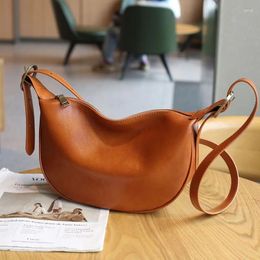 Shoulder Bags Spring 2024 Genuine Leather Bag Retro Cowhide Women Crossbody Excellent Hobo Dumpling Original Design Handbag