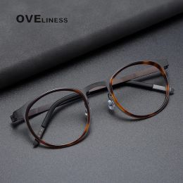 Lenses Brand Design Pure Titanium Glasses Frame for Men Metal Vintage Round Prescription Eyewear Myopia Optical Eyeglasses Spectacle