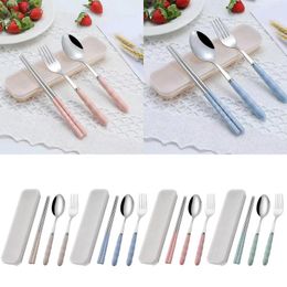 Knives Stainless Steel Portable Tableware Three Piece Creative Simple Students Office Outdoor Spoon Chopsticks Fork Small Teal Table
