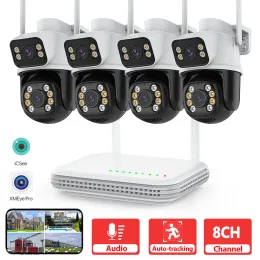 Cameras Wifi NVR Camera System 8CH 6MP Wireless Outdoor PTZ Camera Kit CCTV 2Way Audio Colour Night Vision Video Surveillance Set iCSee