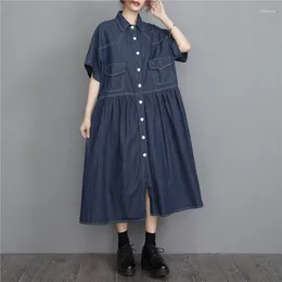 Party Dresses 2024 Arrival Korea Style Street Fashion Chic Girl's Vintage Denim Blouse Women Casual Summer Dress Office Lady Work