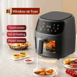 Fryers Air Fryer 8L große Kapazität Touchscreen Smart Fryers Haushalt Multifunktion 220 V Fenster Sichtbarer elektrischer Flugfryer