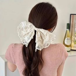 Lace Bowknot Flower White Ribbon Bow Hair Clip Korean Style Barrettes Mesh Rose Flower Hairpins Ponytail Clip Bohemian Style