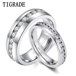 Bands TIGRADE 4/5/6mm Titanium Ring Cubic Zirconia Engagement Ring Antiallergy Men Women Wedding Band Size 3 to 13.5