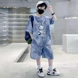 Summer Teenage Boy Cartoon Bear Clothes Set Children Girls Tie Dye Tshirts and Shorts 2pcs Suit Kid Top Bottom Outfits Tracksuit 240410