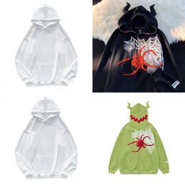 Hiphop American Spider Devil Horn Cardigan Hoodie for Men Women in autunno e inverno con peluche, giacca con cappuccio di nicchia Wter