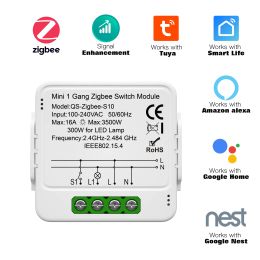 Control Tuya Smart Zigbee Switch Module 1/2/3 Gang Switch Mini Smart Breaker Smart Life Control Support Alexa Google Home Automation