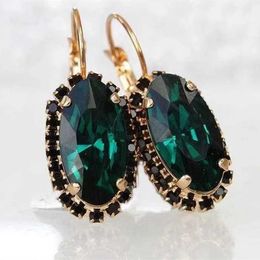 Charm Fashion Gold Colour Temperament Female Earrings Oval Deep Micro Inlaid Black Earrings Party Wedding Jewellery Anniversary Gifts Y240423