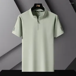 Men's Polos Fashion Stand Collar Zipper Printed Casual Polo Shirts Clothing 2024 Spring Summer Solid Color Tops Busines Tee Shirt